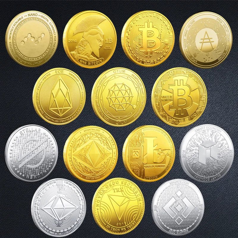 Bitcoin BTC ETH ADA XLM SHIB DOGE XRP SOL DOT LINK LTC UNI Coin Physical Metal Crypto Currency Coin Collection with Plastic Case - MANDOTOS INTERNATIONAL
