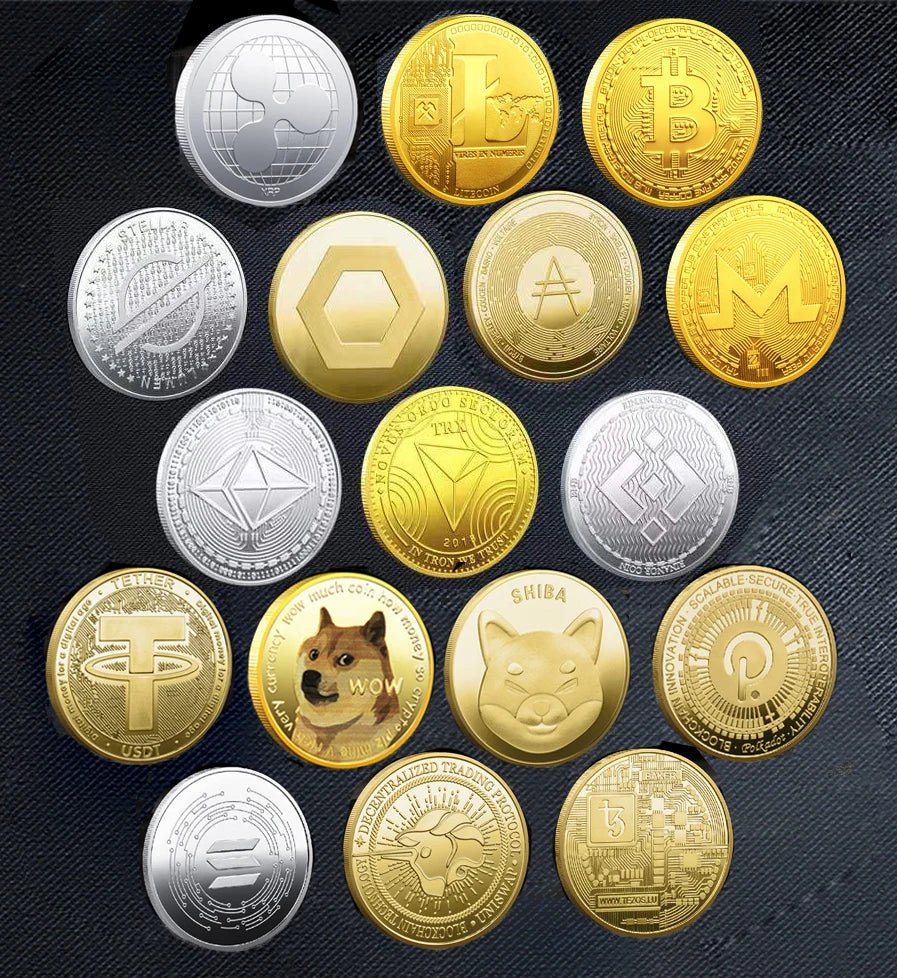 Bitcoin BTC ETH ADA XLM SHIB DOGE XRP SOL DOT LINK LTC UNI Coin Physical Metal Crypto Currency Coin Collection with Plastic Case - MANDOTOS INTERNATIONAL