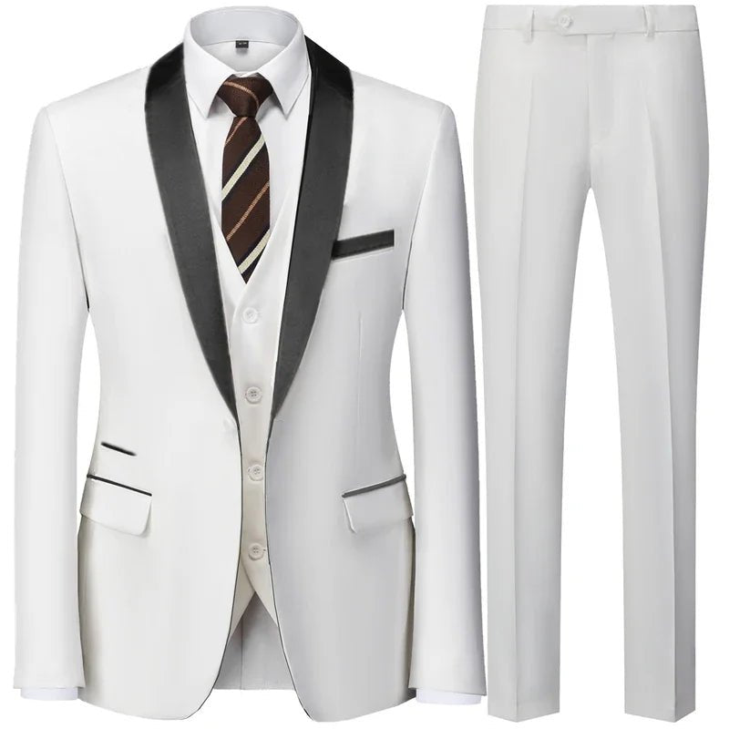 Large Size Men's Three-Piece Suit for Autumn Wedding Party in Slim Fit Style - MANDOTOS INTERNATIONAL