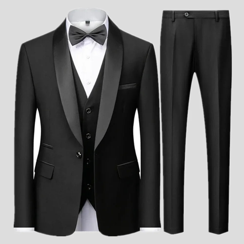 Large Size Men's Three-Piece Suit for Autumn Wedding Party in Slim Fit Style - MANDOTOS INTERNATIONAL