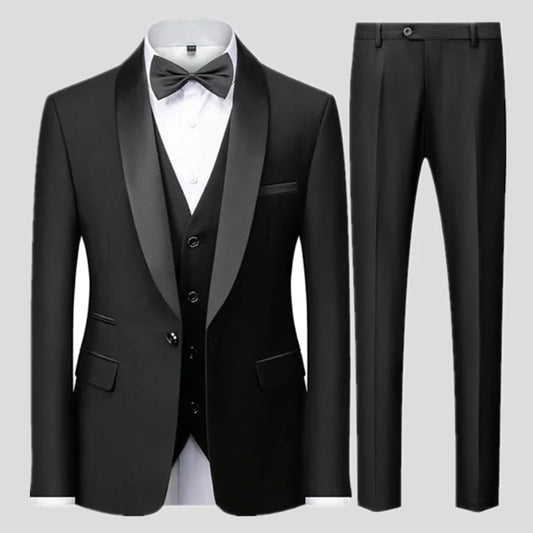 Large Size Men's Three-Piece Suit for Autumn Wedding Party in Slim Fit Style - MANDOTOS INTERNATIONAL