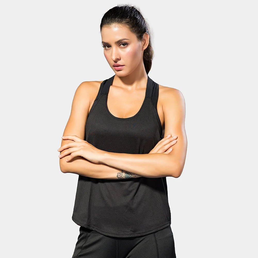 Black Sleeveless Yoga Top for Women - Backless Fitness Shirt - MANDOTOS INTERNATIONAL