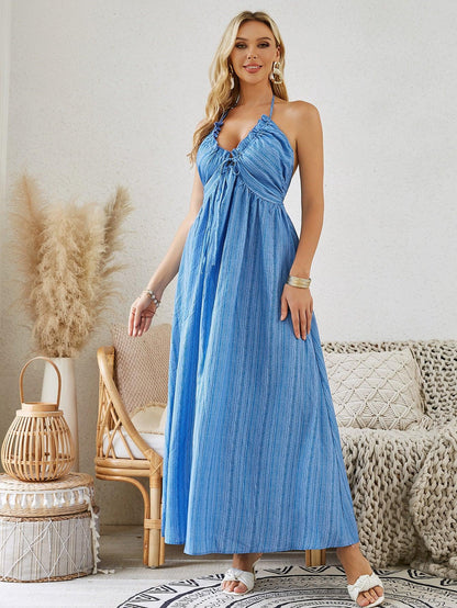 Bohemian Halter Maxi Dress - Women's Summer Sleeveless Flowy Beach Dress - MANDOTOS