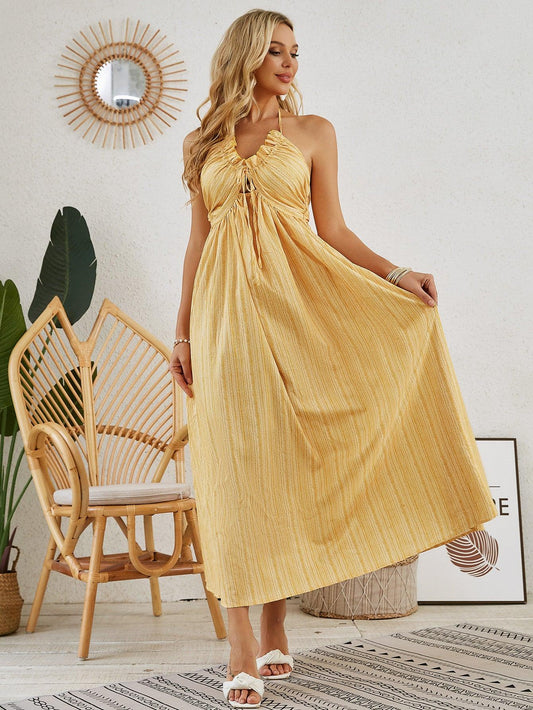 Bohemian Halter Maxi Dress - Women's Summer Sleeveless Flowy Beach Dress - MANDOTOS