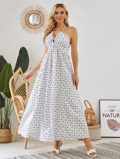 Bohemian Halter Maxi Dress - Women's Summer Sleeveless Flowy Beach Dress - MANDOTOS