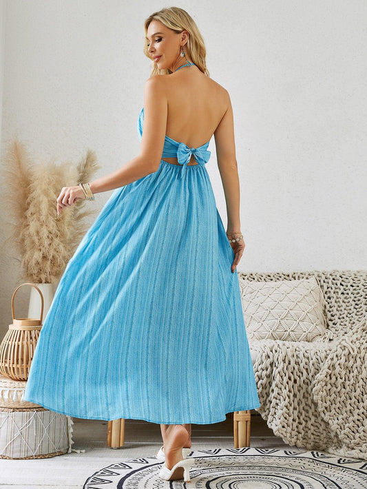 Bohemian Halter Maxi Dress - Women's Summer Sleeveless Flowy Beach Dress - MANDOTOS
