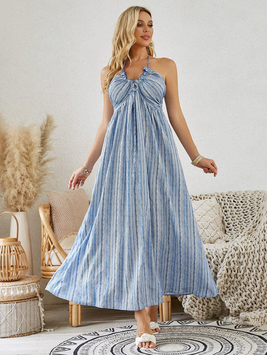 Bohemian Halter Maxi Dress - Women's Summer Sleeveless Flowy Beach Dress - MANDOTOS