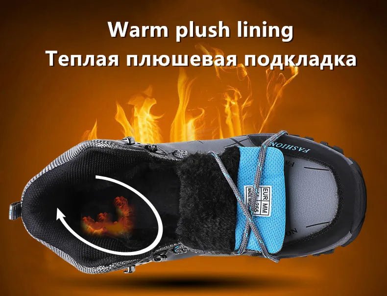 Brand Men Winter Snow Boots Waterproof Leather Sneakers Super Warm Men's Boots Outdoor Male Hiking Boots Work Shoes Size 39-47 - MANDOTOS INTERNATIONAL