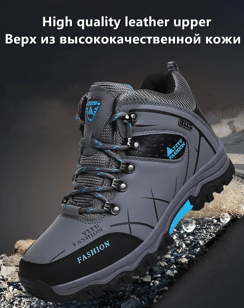 Brand Men Winter Snow Boots Waterproof Leather Sneakers Super Warm Men's Boots Outdoor Male Hiking Boots Work Shoes Size 39-47 - MANDOTOS INTERNATIONAL