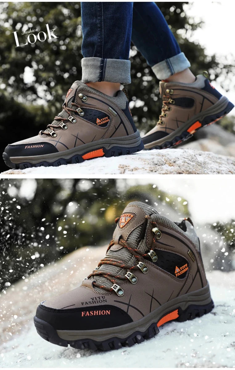 Brand Men Winter Snow Boots Waterproof Leather Sneakers Super Warm Men's Boots Outdoor Male Hiking Boots Work Shoes Size 39-47 - MANDOTOS INTERNATIONAL
