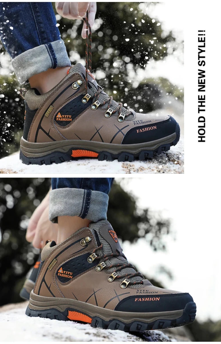 Brand Men Winter Snow Boots Waterproof Leather Sneakers Super Warm Men's Boots Outdoor Male Hiking Boots Work Shoes Size 39-47 - MANDOTOS INTERNATIONAL