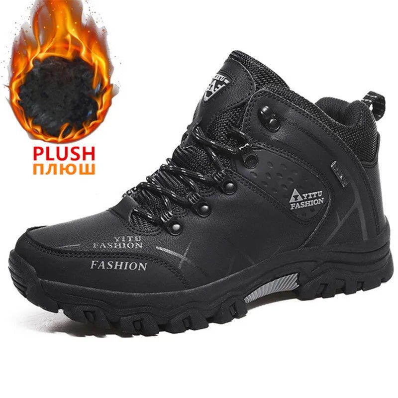 Brand Men Winter Snow Boots Waterproof Leather Sneakers Super Warm Men's Boots Outdoor Male Hiking Boots Work Shoes Size 39-47 - MANDOTOS INTERNATIONAL