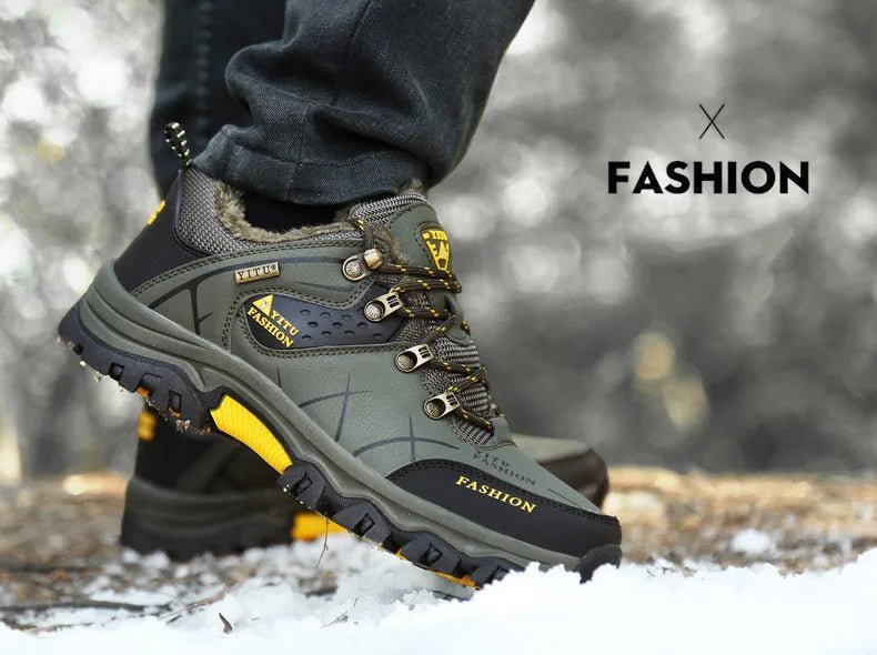 Brand Men Winter Snow Boots Waterproof Leather Sneakers Super Warm Men's Boots Outdoor Male Hiking Boots Work Shoes Size 39-47 - MANDOTOS INTERNATIONAL