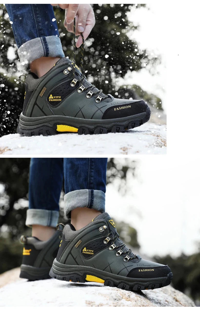 Brand Men Winter Snow Boots Waterproof Leather Sneakers Super Warm Men's Boots Outdoor Male Hiking Boots Work Shoes Size 39-47 - MANDOTOS INTERNATIONAL