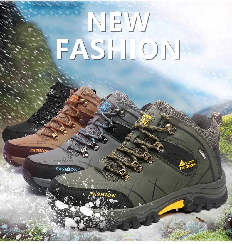 Brand Men Winter Snow Boots Waterproof Leather Sneakers Super Warm Men's Boots Outdoor Male Hiking Boots Work Shoes Size 39-47 - MANDOTOS INTERNATIONAL