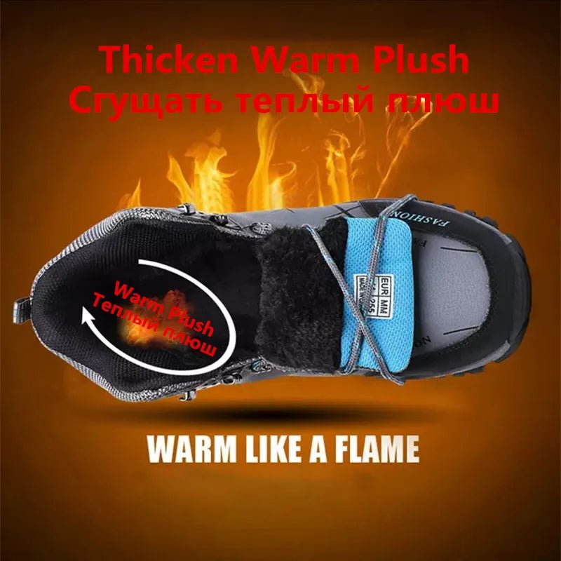 Brand Men Winter Snow Boots Waterproof Leather Sneakers Super Warm Men's Boots Outdoor Male Hiking Boots Work Shoes Size 39-47 - MANDOTOS INTERNATIONAL