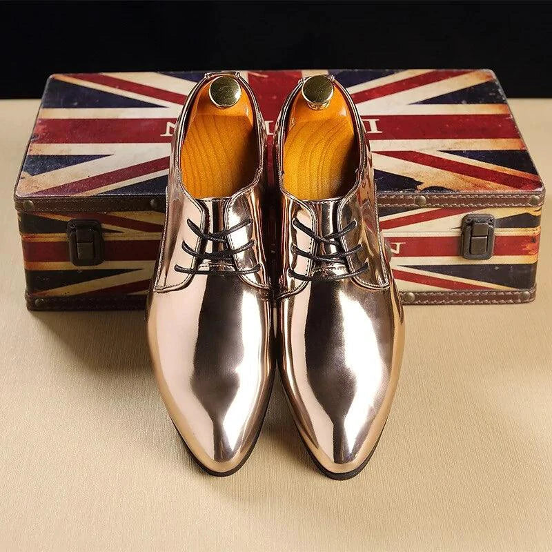 Mandotos Metallic Rose Gold Mens Dress Shoes Formal Office Footwear Classic Silhouette - MANDOTOS