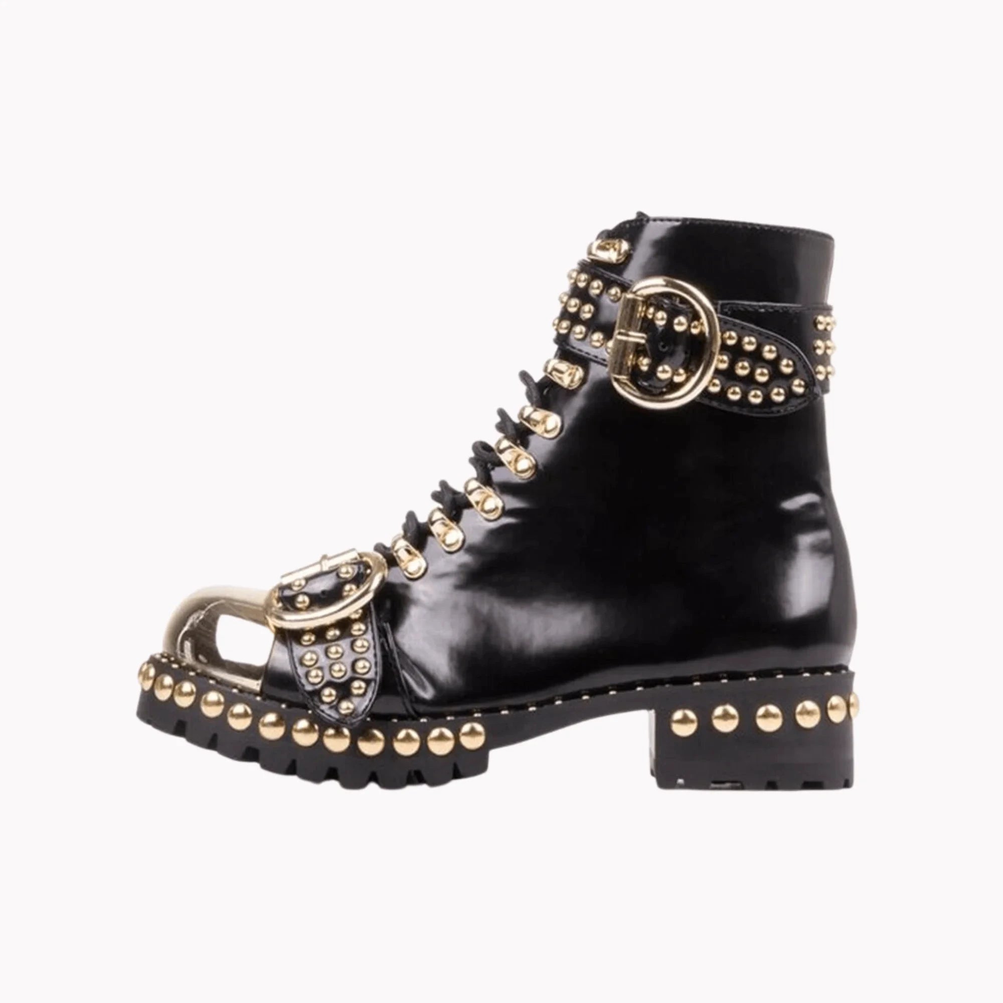 Rugged Studded Buckle Boots - MANDOTOS