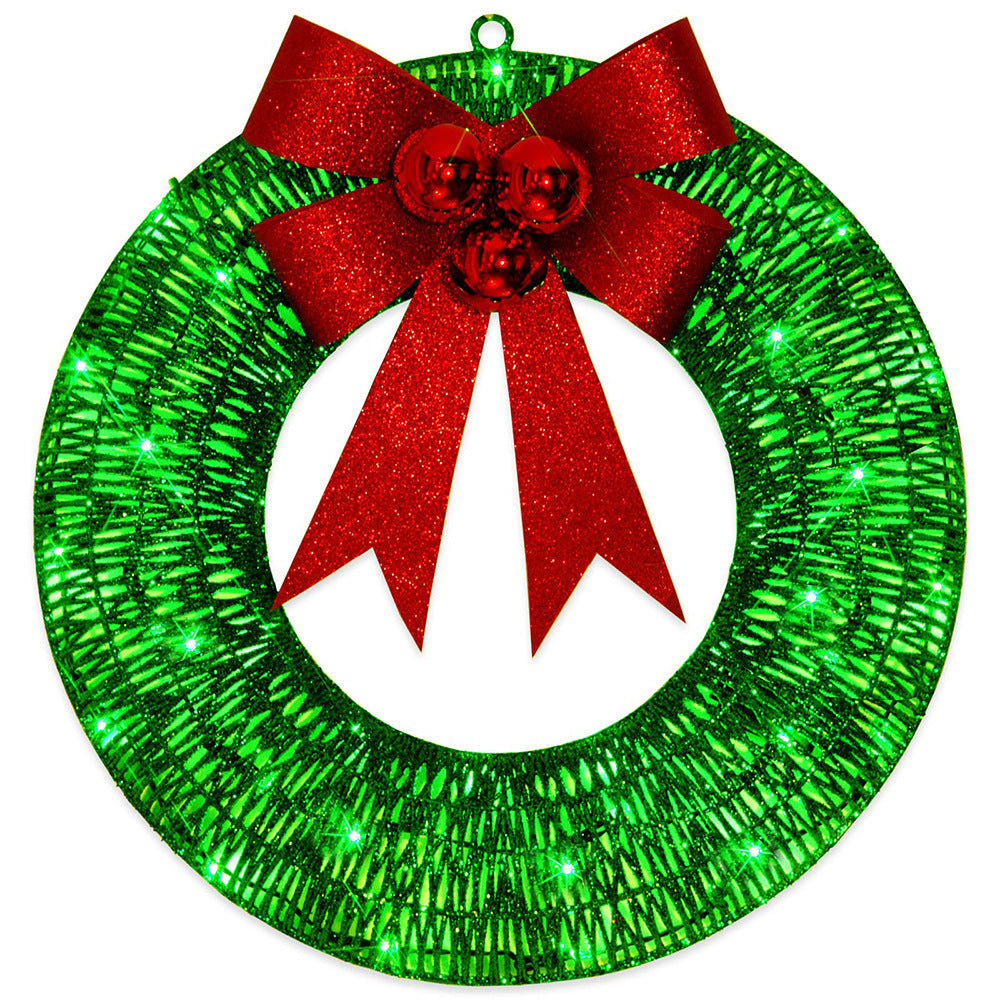 Christmas Garland 50CM Luminous LED Warm Light Metal Luminous Wreath With Big Bowknot Christmas Front Door Home Holiday Party Door Hanging Decor - MANDOTOS