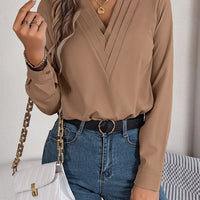 Fashion V - Neck Long Sleeve Shirt Elegant Commuter Solid Blouse Office Women's Clothing - MANDOTOS INTERNATIONAL0