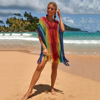 Women's Knitted Colorful Striped Beach Blouse - MANDOTOS INTERNATIONAL0