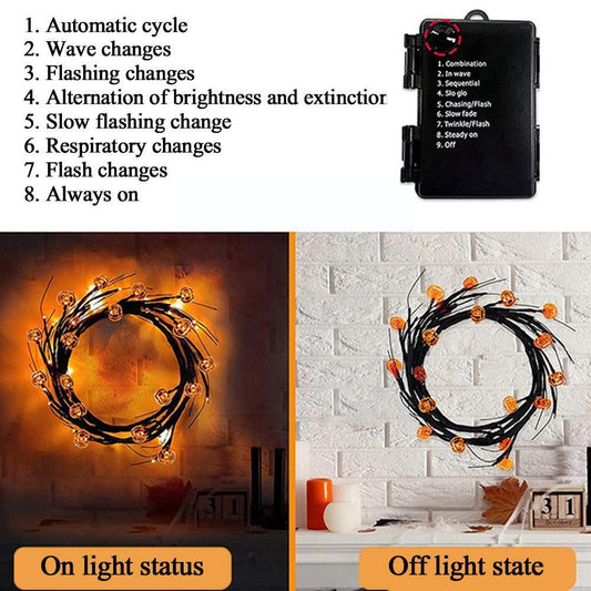 Halloween LED Willow Vine String Light Cool Cartoon Bat Pumpkin Decoration For Indoor Outdoor Party House Decor - MANDOTOS