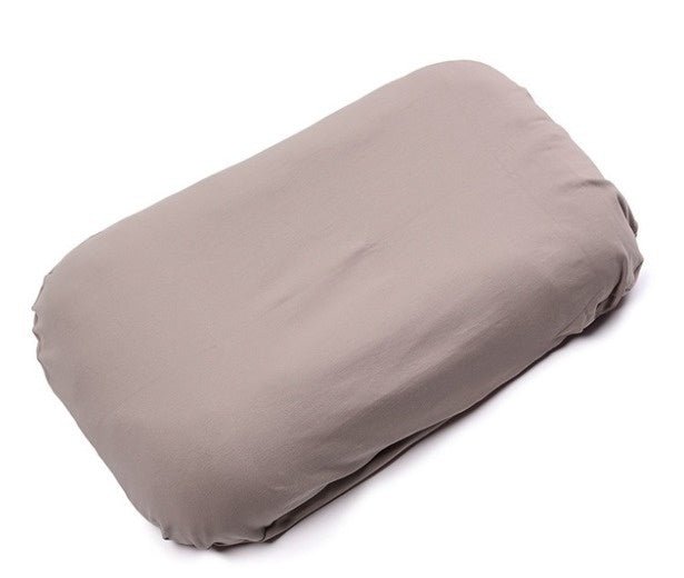 Baby nest bed cushion, taupe cotton, portable infant cradle.