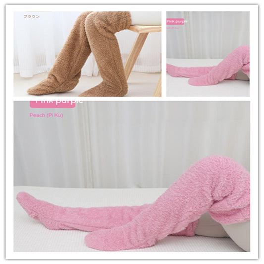 Over Knee High Fuzzy Long Socks Winter Warm Cold Leg Knee Joint Cold-proof Stockings Home Floor Sleeping Socks - MANDOTOS