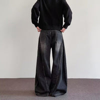 Mens wide-leg denim pants by Ancient Energy, dark wash, relaxed fit