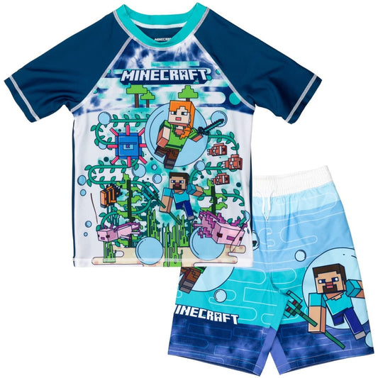 Minecraft Adventure Boys' UPF 50+ Swim Set Blue 8 - MANDOTOS INTERNATIONAL