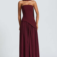 Cherry Lacquer Maliyah Maxi Dress with Chiffon Skirt & Scarf - MANDOTOS0