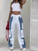Contrast Pocket Cargo Jeans, blue and white color-block with multiple cargo pockets