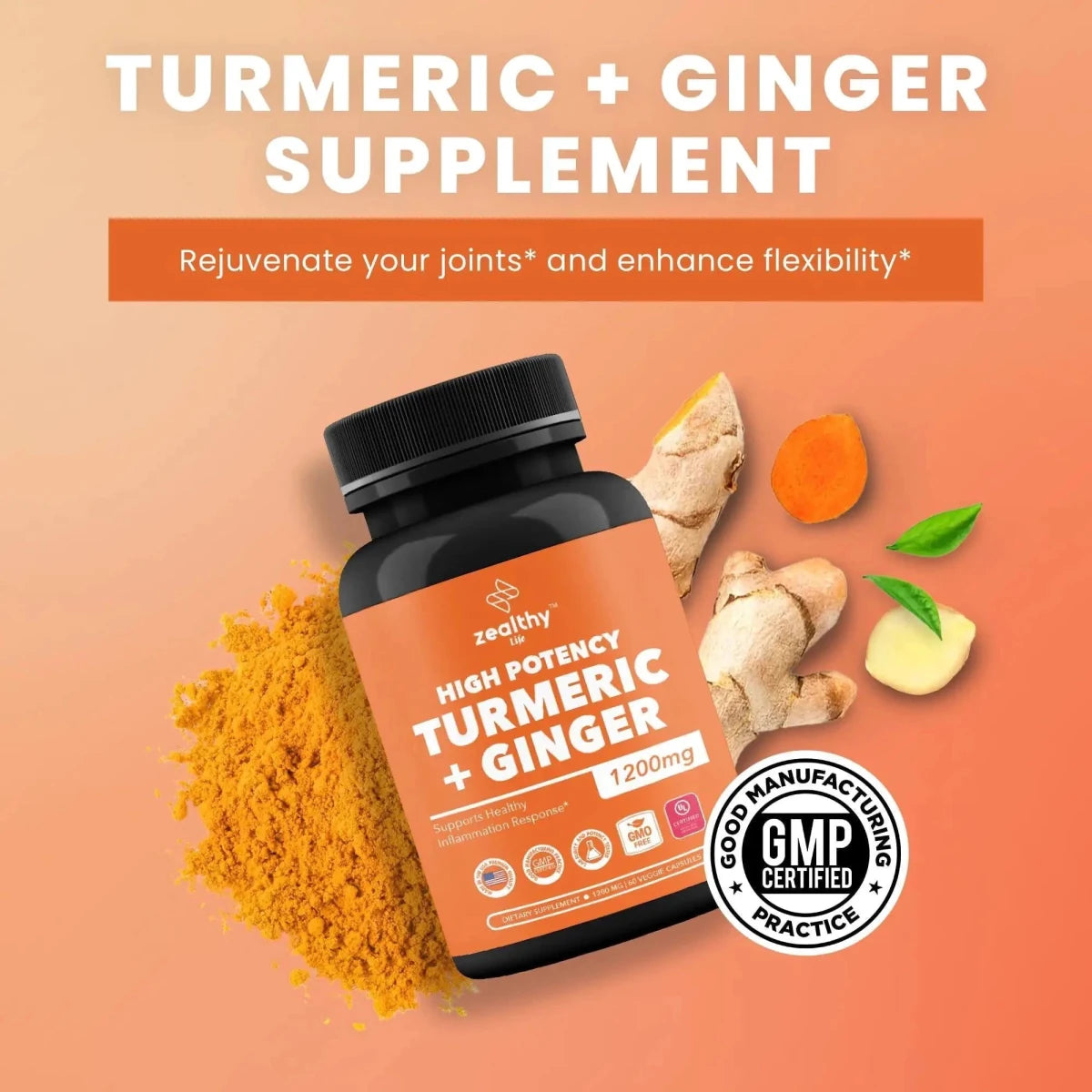 Turmeric & Ginger 1200mg Advanced Joint Support - 180 Caps - MANDOTOS INTERNATIONAL