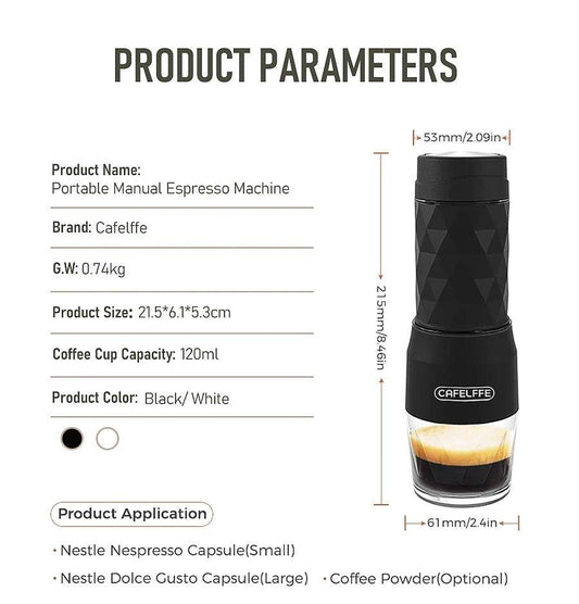 Cafelffe 3 In1 Portable Coffee Machine Hot/Cold Water Manual Espresso Maker For Capsule & Ground Hand Press Brewer hiking Travel - MANDOTOS
