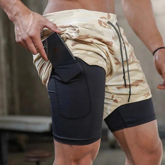 Camo Running Shorts Men Gym Sports Shorts 2 In 1 Quick Dry Workout Training Gym Fitness Jogging Short Pants Summer Men Shorts - MANDOTOS