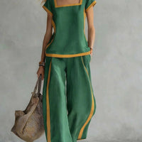 Square-Neck Three-Quarter Sleeve Loose Top & Pants Two-Piece Set - MANDOTOS INTERNATIONALTwo-Piece Set