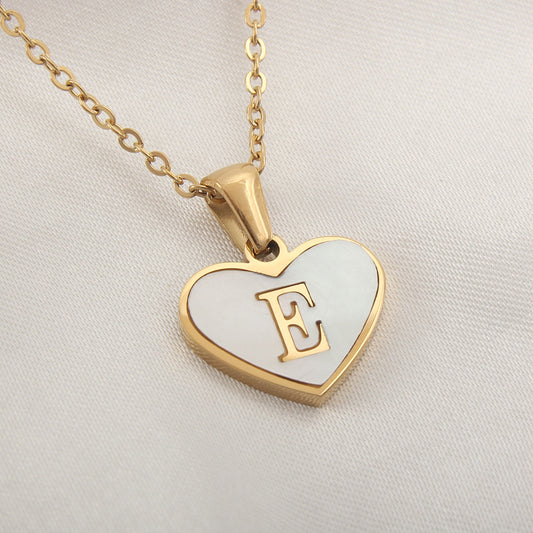 26 Letter Heart-shaped Necklace White Shell Love Clavicle Chain Fashion Personalized Necklace For Women Jewelry Valentine's Day - MANDOTOS