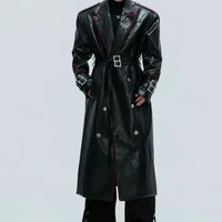 Wide Shoulder Fur Metal Belt Waist Long-cut Coat - MANDOTOS