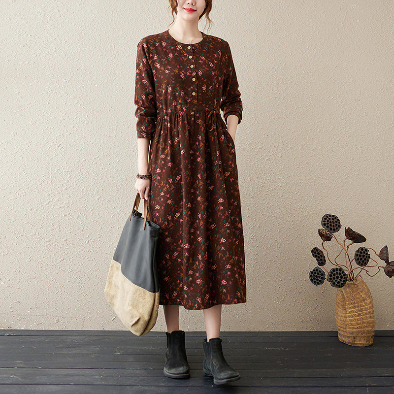 Retro Blossom Cotton-Linen Maxi Dress