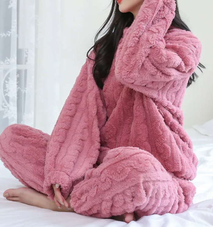 Cozy Coral Velvet Sleepwear Set