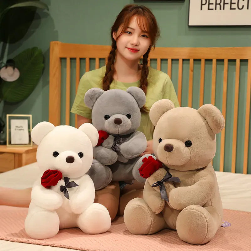 23-45cm New Lovely Hug Roses Teddy Bear Plush Pillow Stuffed Soft Animal Dolls Nice Birthday Gift Girlfriend Valentine's Day - MANDOTOS