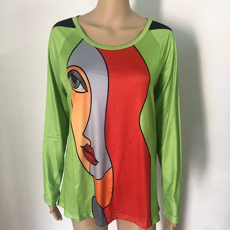 Stylish Face Print Long Sleeve Tee