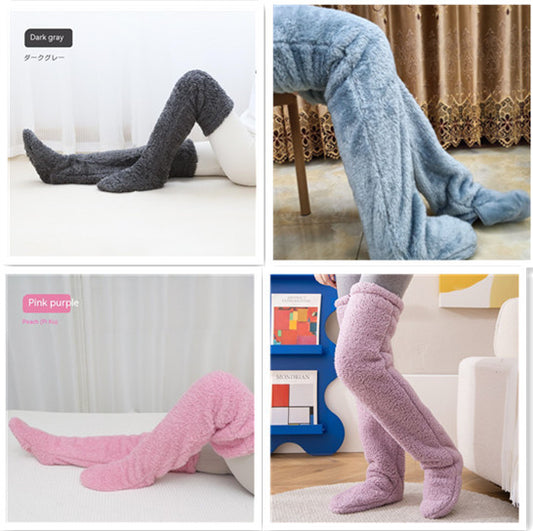 Over Knee High Fuzzy Long Socks Winter Warm Cold Leg Knee Joint Cold-proof Stockings Home Floor Sleeping Socks - MANDOTOS