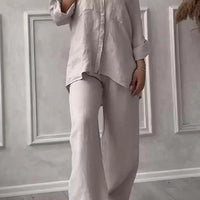Wide-Leg Pants & Lace-Up Top Two-Piece Set – Solid Color, 12 Colors S–5XL