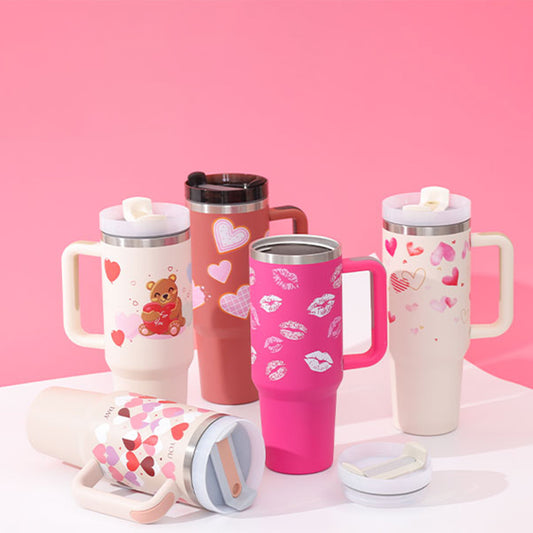40 Oz Tumbler With Handle Straw Insulated, Stainless Steel Spill Proof Vacuum Coffee Cup Tumbler With Lid Tapered Mug Gifts For Valentine Lover Suitable For Car Gym Office Travel - MANDOTOS