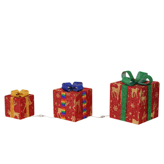 Lighted Up Outdoor Christmas Decorations Luminous Christmas Gift Box With Bow For Holiday Christmas Tree Home Yard Decor - MANDOTOS