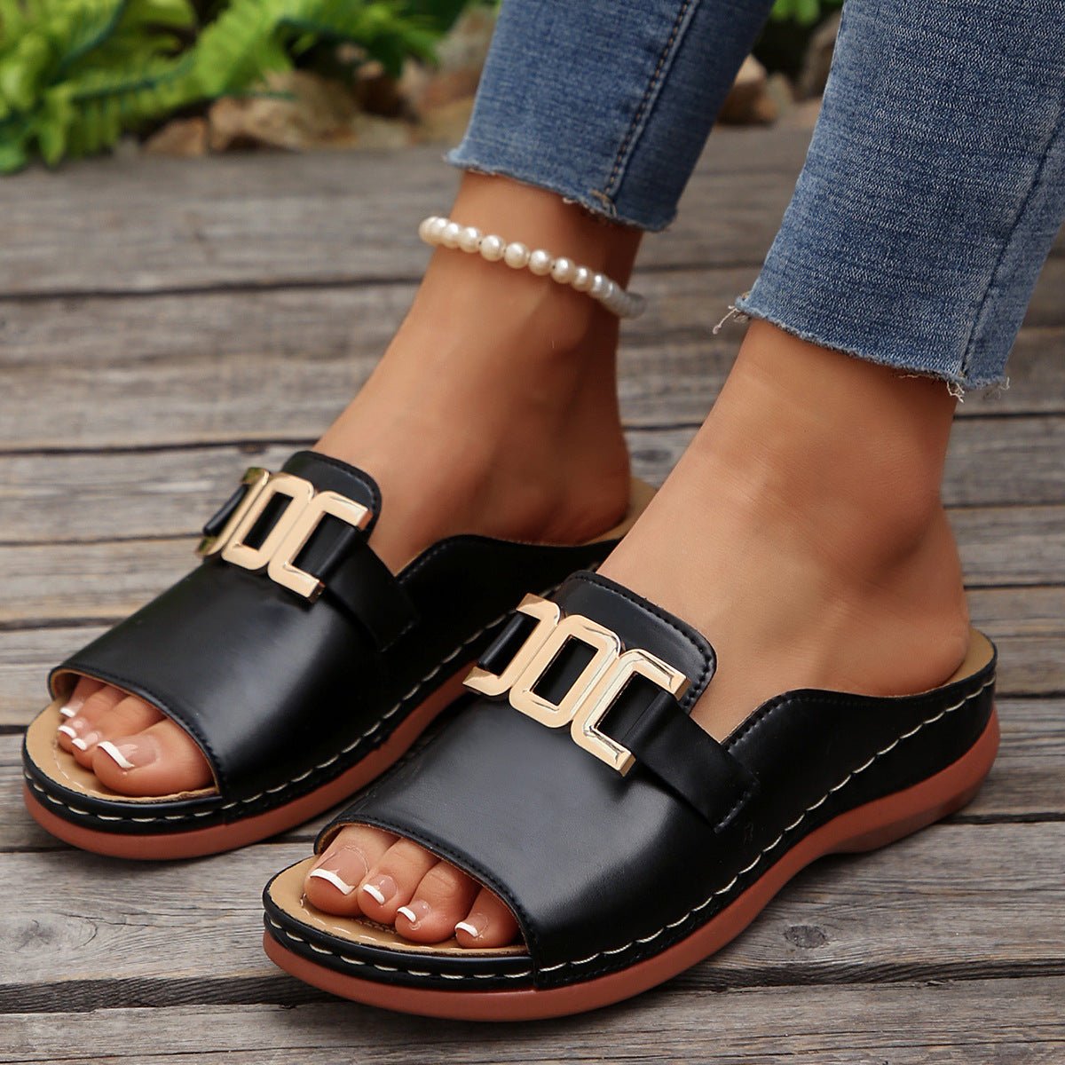 Chain Wedge Platform Peep-Toe Sandals – 5 Colors EU 36–45 - MANDOTOS INTERNATIONALSandals