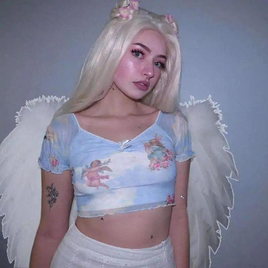 Cherub V-Neck Cropped Tee - MANDOTOS