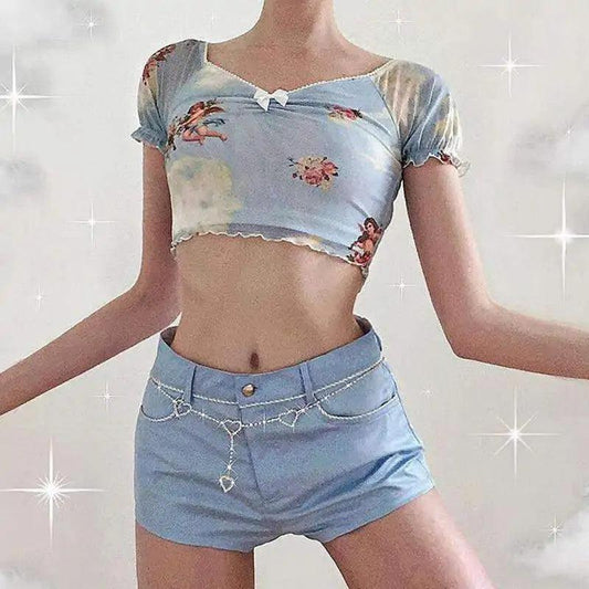 Cherub V-Neck Cropped Tee - MANDOTOS
