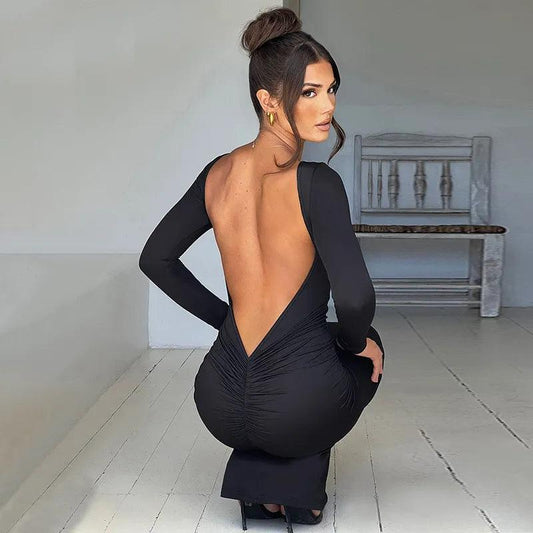 Chic Backless Silk Dress - MANDOTOS